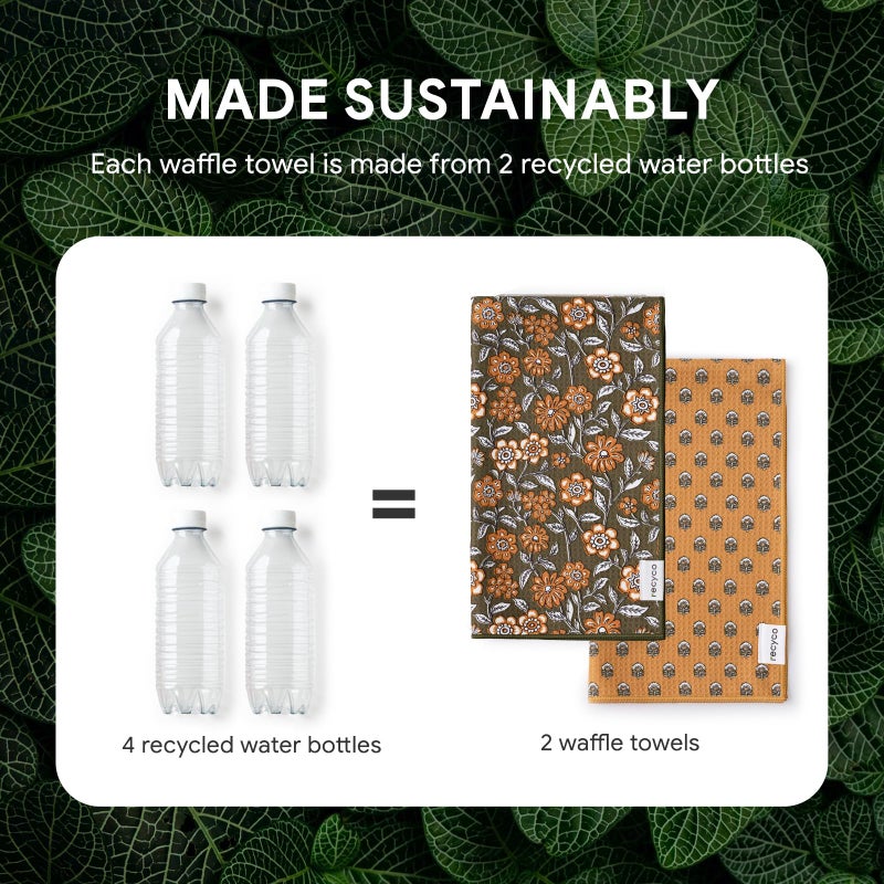 RECYCO Waffle Kitchen Towel Set of 2 - Quick Dry Microfiber Sustainable Dish Towels - Ultra Absorbent Reusable Cleaning Tea Towels - Lightweight Hand Towels,16â€x 28â€, Amber Flora - Image 5
