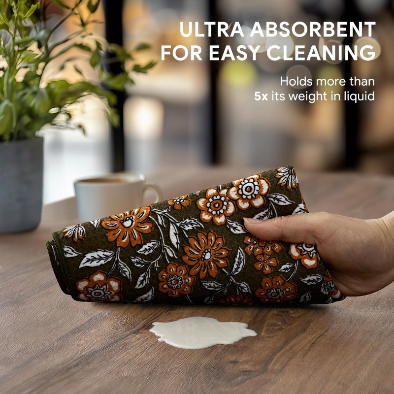 RECYCO Waffle Kitchen Towel Set of 2 - Quick Dry Microfiber Sustainable Dish Towels - Ultra Absorbent Reusable Cleaning Tea Towels - Lightweight Hand Towels,16â€x 28â€, Amber Flora - Image 3