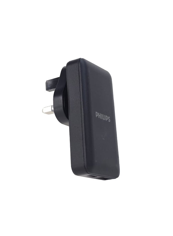 Philips 30W PD Fast Wall Charger, Ultra Slim Dual Port (USB-C & USB-A), Power Delivery 3.0, Compact Travel Adapter - Black - Image 1