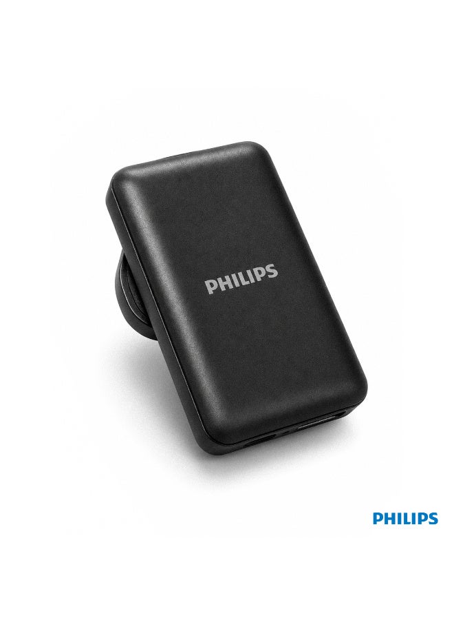 Philips 30W PD Fast Wall Charger, Ultra Slim Dual Port (USB-C & USB-A), Power Delivery 3.0, Compact Travel Adapter - Black - Image 2