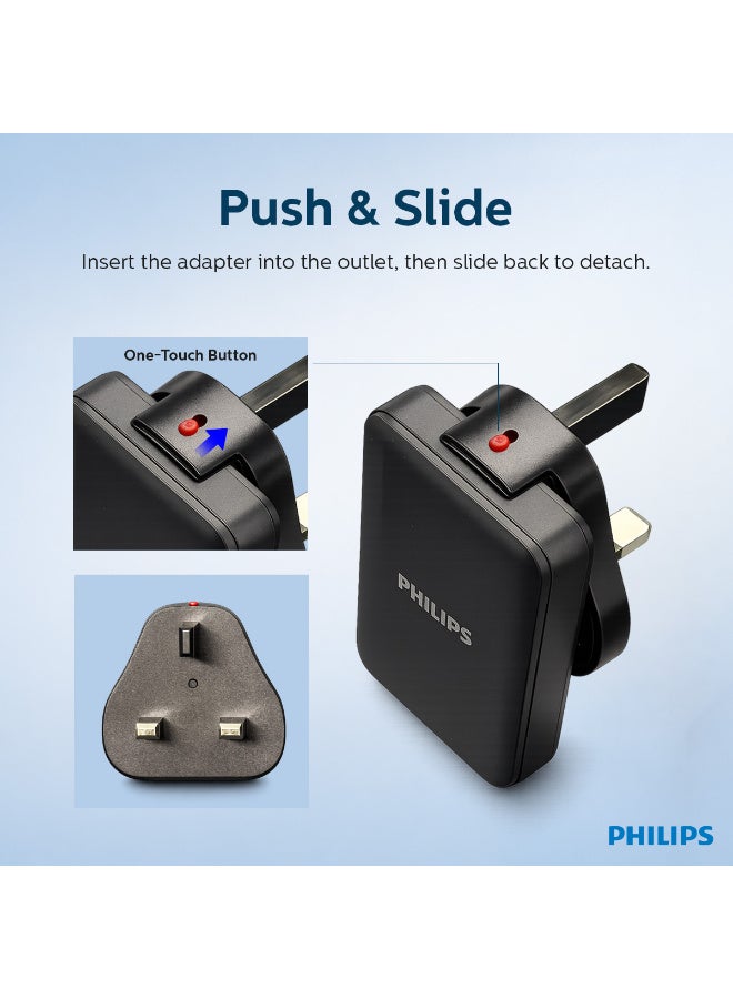 Philips 30W PD Fast Wall Charger, Ultra Slim Dual Port (USB-C & USB-A), Power Delivery 3.0, Compact Travel Adapter - Black - Image 4