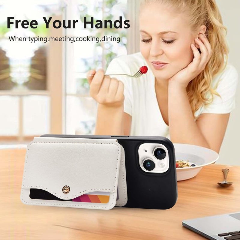 M-Plateau Phone Wallet Stick On, Small Card Holder for Phone Case with Snap Closure and Leather Phone Card Holder for Most Smartphones (White) - Image 3