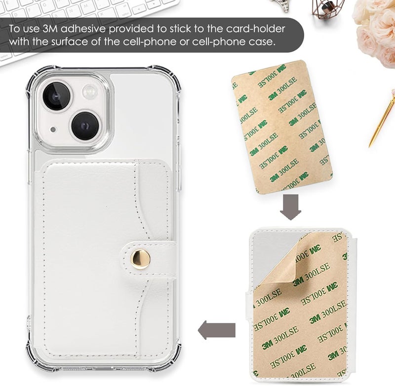 M-Plateau Phone Wallet Stick On, Small Card Holder for Phone Case with Snap Closure and Leather Phone Card Holder for Most Smartphones (White) - Image 4