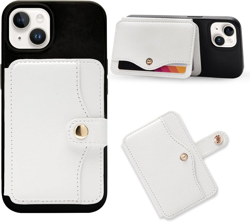 M-Plateau Phone Wallet Stick On, Small Card Holder for Phone Case with Snap Closure and Leather Phone Card Holder for Most Smartphones (White) - Image 1