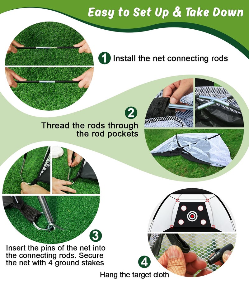 MUVPOH Golf Net: 10x7ft Golf Practice Net for Backyard Chipping Driving with Dual-Turf Golf Hitting Mat, All-in-1 Outdoor Indoor Golf Hitting Net with Multiple Targets, Golf Aid for Men/Golf Lovers - Image 3
