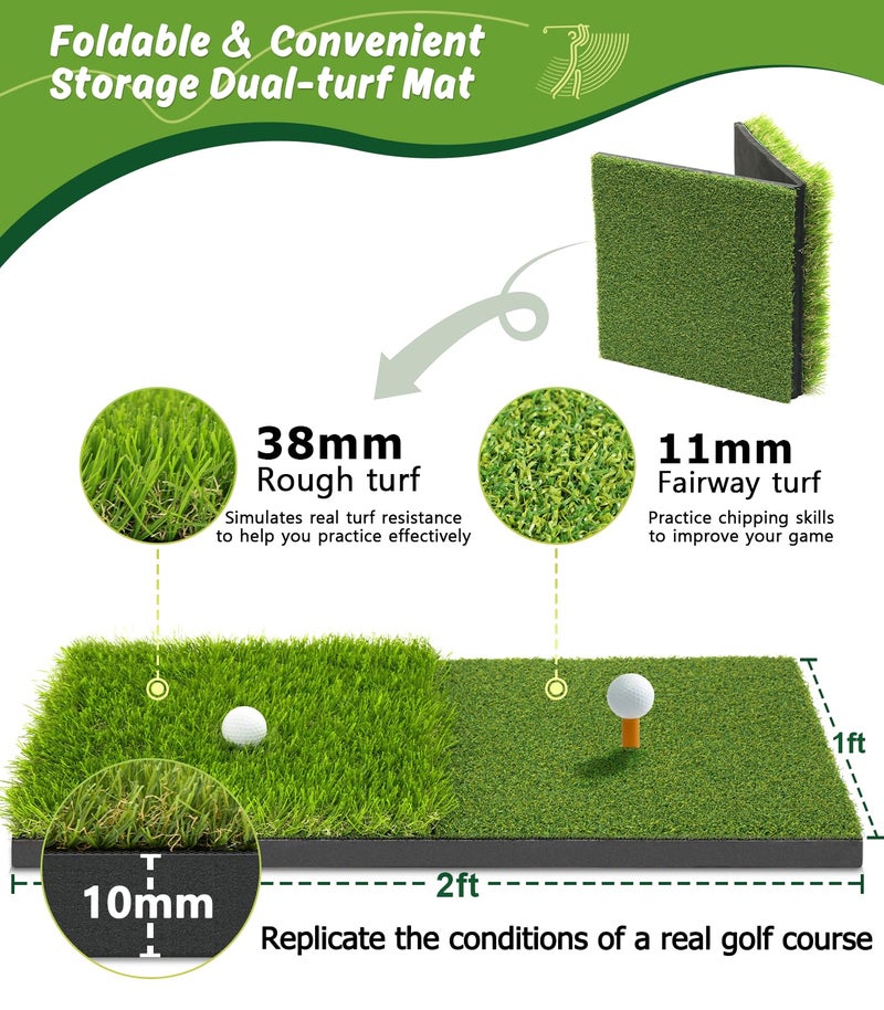 MUVPOH Golf Net: 10x7ft Golf Practice Net for Backyard Chipping Driving with Dual-Turf Golf Hitting Mat, All-in-1 Outdoor Indoor Golf Hitting Net with Multiple Targets, Golf Aid for Men/Golf Lovers - Image 5