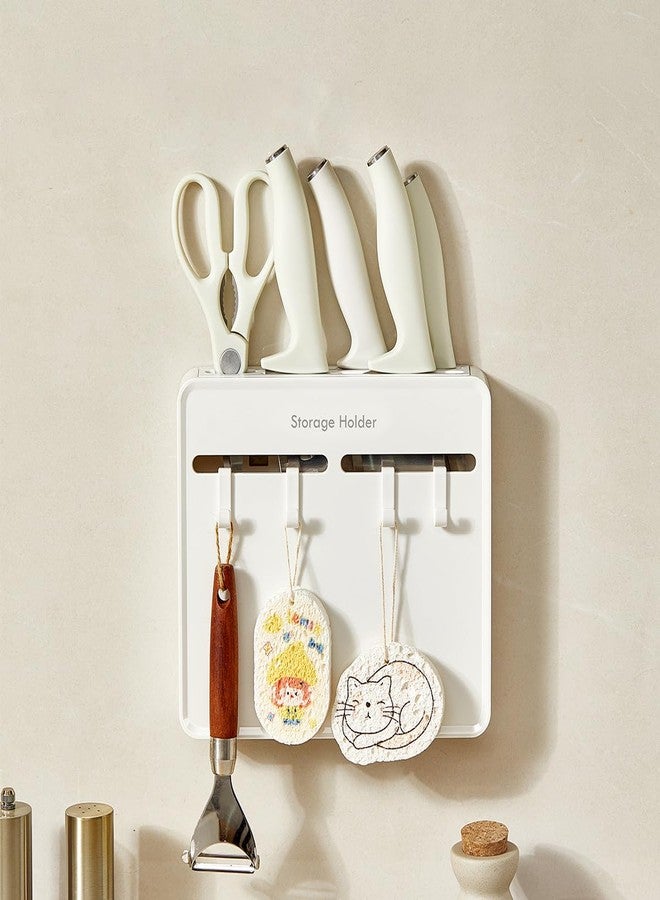 SKYTONE Wall Mounted Kitchen Organizer Rack with 4 Adjustable Hooks & Towel Bar, Space Saving Wall Storage for Knives & Utensils, ABS Rust-Resistant Black - Image 1
