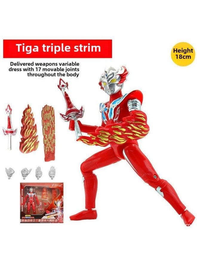 Ultraman Hand-made Spot Gold Cero Beria Geed Tiga Doll Model Stand Kidsren's Toys-Color:Tiga Triple Strim - Image 1