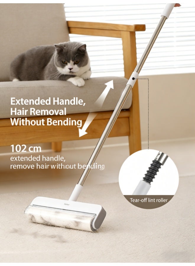 بكرة إزالة الوبر قابلة للتمديد مع بكرة لاصقة بعرض 24 سم، ومقبض بطول 102 سم لإزالة شعر الحيوانات الأليفة للأثاث والسجاد والملابس، قابلة للطي وسهلة الاستبدال، أداة تنظيف متعددة الأسطح (YF-396) - Image 2