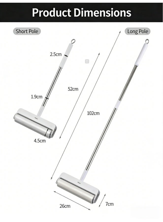 بكرة إزالة الوبر قابلة للتمديد مع بكرة لاصقة بعرض 24 سم، ومقبض بطول 102 سم لإزالة شعر الحيوانات الأليفة للأثاث والسجاد والملابس، قابلة للطي وسهلة الاستبدال، أداة تنظيف متعددة الأسطح (YF-396) - Image 3