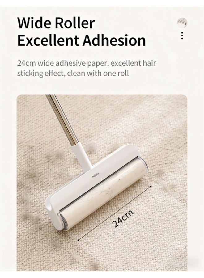 بكرة إزالة الوبر قابلة للتمديد مع بكرة لاصقة بعرض 24 سم، ومقبض بطول 102 سم لإزالة شعر الحيوانات الأليفة للأثاث والسجاد والملابس، قابلة للطي وسهلة الاستبدال، أداة تنظيف متعددة الأسطح (YF-396) - Image 4
