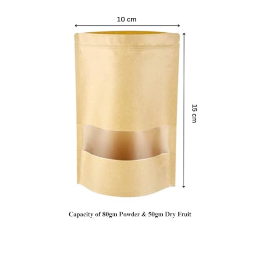 E Sko ESKO Stand Up Ziplock Pouch - Reusable, Airtight Kraft Paper Storage Pouch(Brown)| 10X15 Cm(Pack Of 50) - Image 2