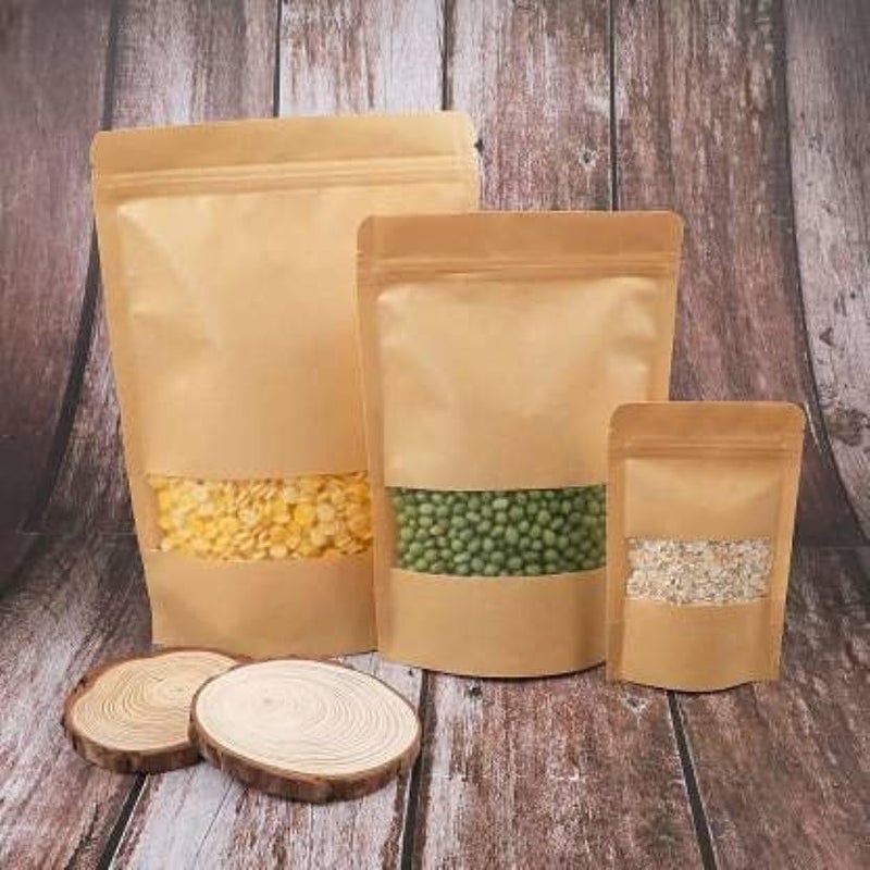 E Sko ESKO Stand Up Ziplock Pouch - Reusable, Airtight Kraft Paper Storage Pouch(Brown)| 10X15 Cm(Pack Of 50) - Image 5