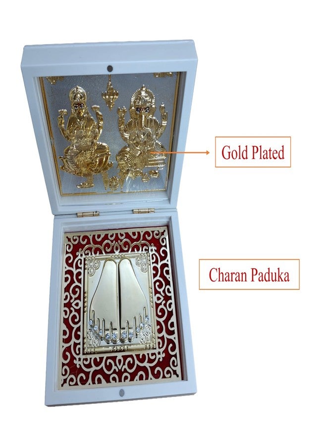 ARTSMINE Gold Plated Shri Ganesh Laxmi Ji Pooja Box with Charan Paduka - Foldable Spiritual Decorative Gift|Ideal for Home Temple, Diwali, Wedding, Housewarming & Corporate Gift - 1 Unit (12 × 12 CM) - Image 2