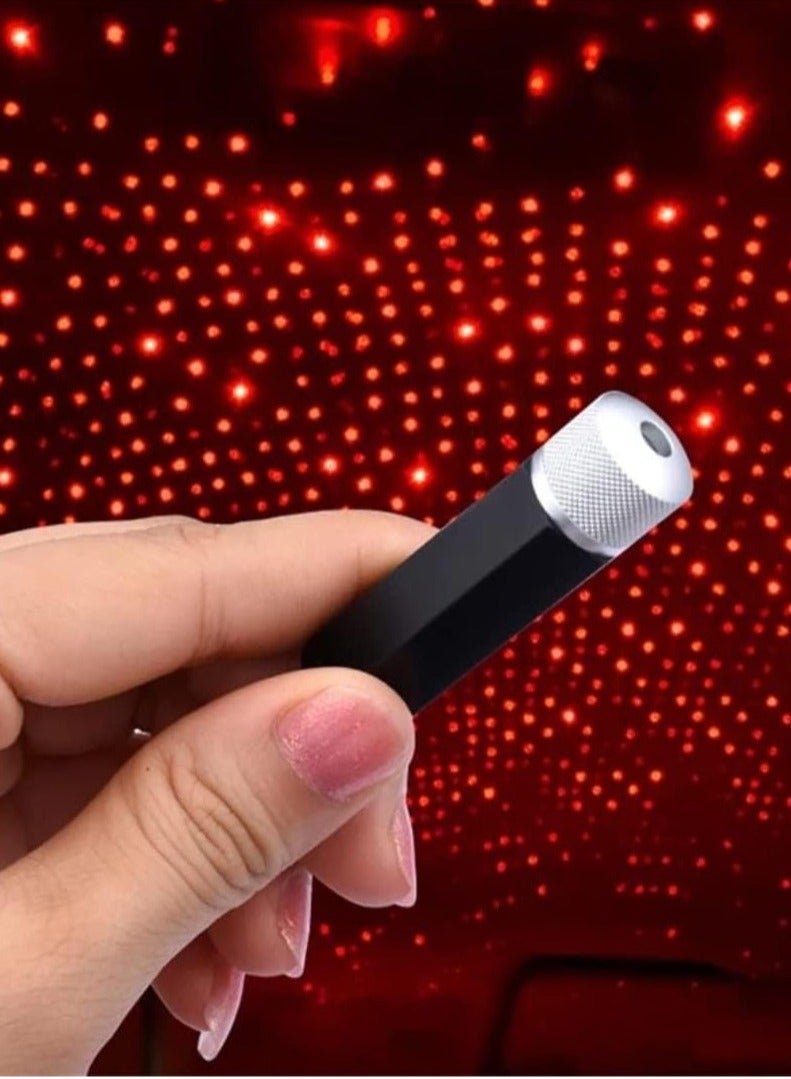 مخطوطات ضوء ليلي لجهاز عرض USB على شكل نجمة، ضوء سيارة بروجكتور رومانسي مرصع بالنجوم قابل للتعديل، ضوء سقف تلقائي مزخرف للجو المحمول للسيارة وغرفة النوم والحفلات والجدار والسقف وما إلى ذلك. (أحمر) - Image 1