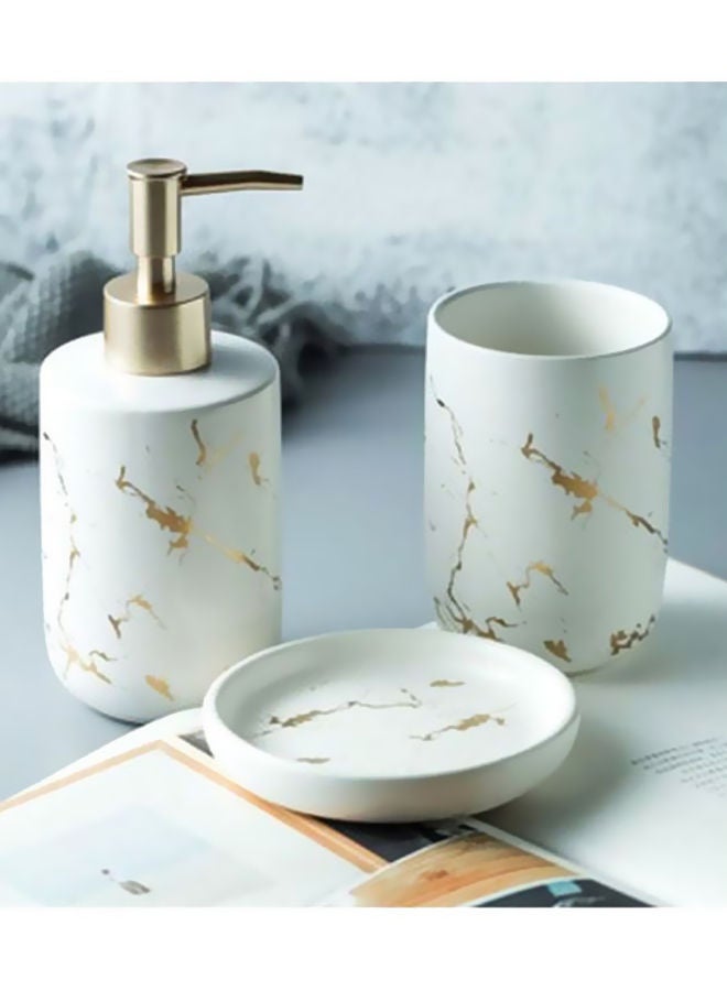 NIBEMINENT Ceramic Bathroom Accessory Set White/Gold/Silver 10.5x7.8cm - Image 2