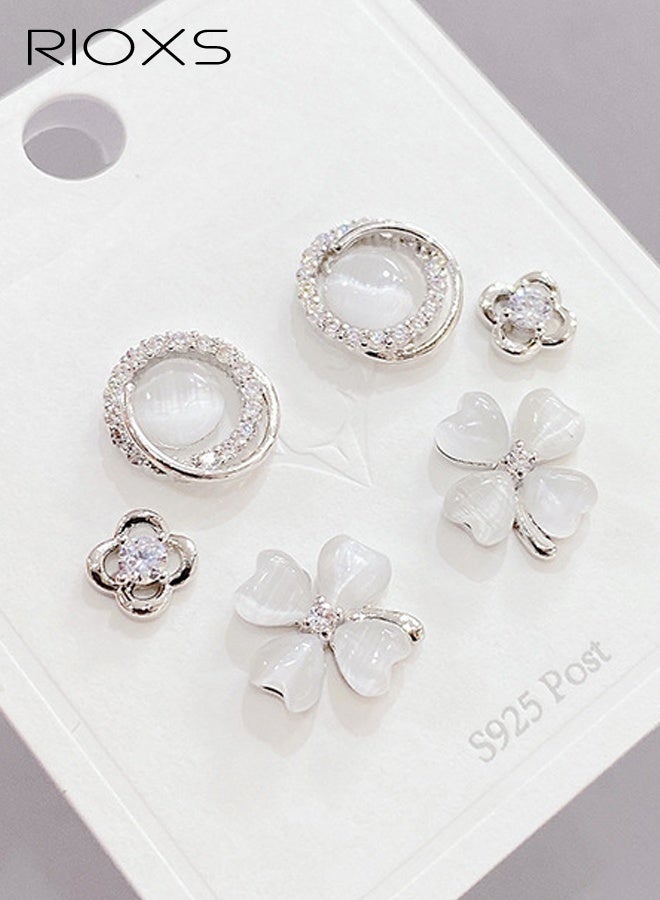 ريوكس 3 قطع من أقراط الأذن الفضية الإسترلينية عيار 925 للنساء، تحتوي كل بطاقة على ثلاثة أزواج من الأقراط، مطلية بالذهب وصديقة للبيئة - Image 1