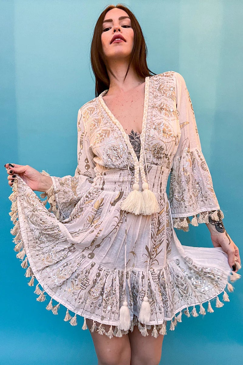 Antica Sartoria White & Gold Boho Dress - Image 1