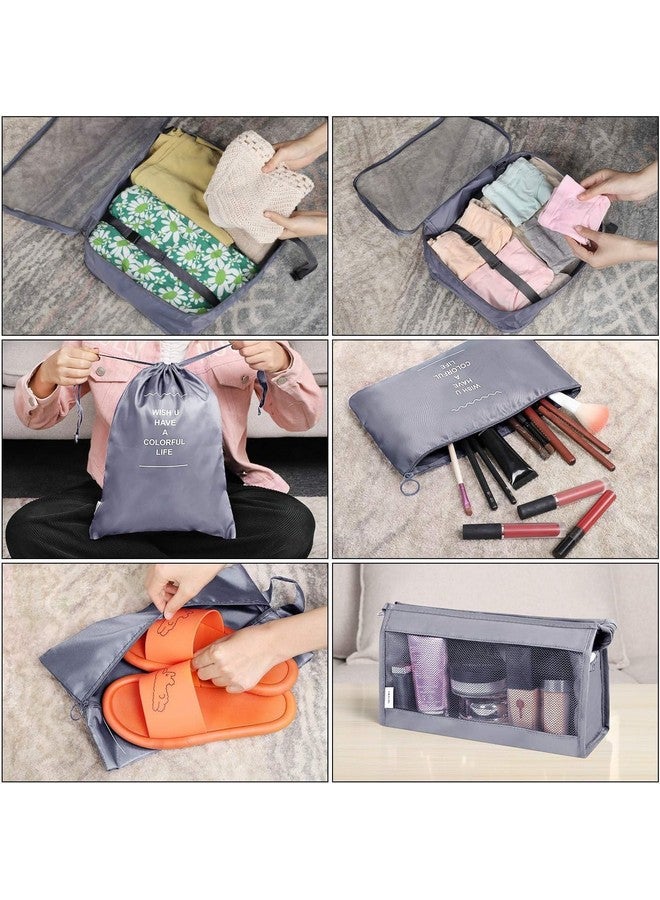 TS WITH TECHSUN 7 Pcs Travel Organizer Pouch Packing Cubes for Clothes Space Savers Bags Cosmetics/Underwear/Socks/Shoes Toiletry Bag Laundry Organiser (Nylon) (Grey) - Image 2