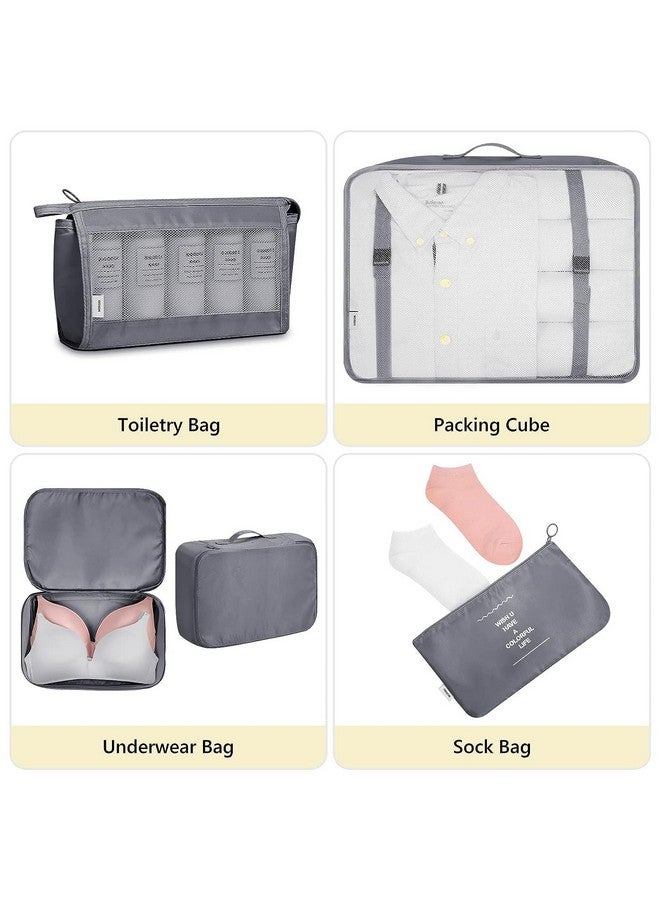 TS WITH TECHSUN 7 Pcs Travel Organizer Pouch Packing Cubes for Clothes Space Savers Bags Cosmetics/Underwear/Socks/Shoes Toiletry Bag Laundry Organiser (Nylon) (Grey) - Image 4