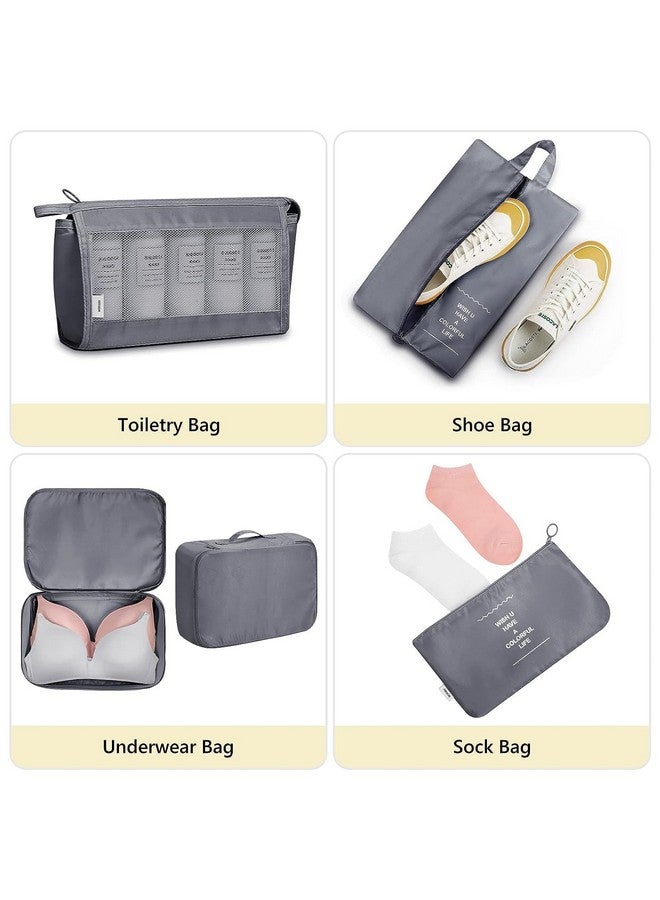 TS WITH TECHSUN 7 Pcs Travel Organizer Pouch Packing Cubes for Clothes Space Savers Bags Cosmetics/Underwear/Socks/Shoes Toiletry Bag Laundry Organiser (Nylon) (Grey) - Image 5