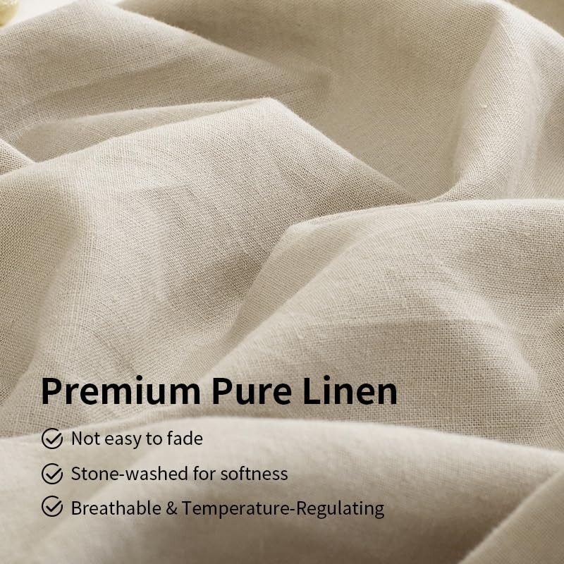TUMEI 100% French Linen Sheets Queen Size, 4-Piece Linen Bed Sheet Set Queen, Breathable & Cooling, Soft & Durable, 16" Deep Pocket, 1 Flat Sheet, 1 Fitted Sheet, 2 Pillowcases (Queen, Natural Linen) - Image 5