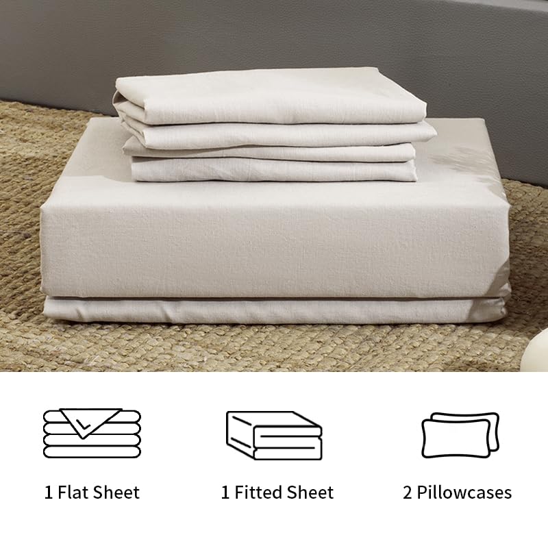 TUMEI 100% French Linen Sheets Queen Size, 4-Piece Linen Bed Sheet Set Queen, Breathable & Cooling, Soft & Durable, 16" Deep Pocket, 1 Flat Sheet, 1 Fitted Sheet, 2 Pillowcases (Queen, Natural Linen) - Image 4
