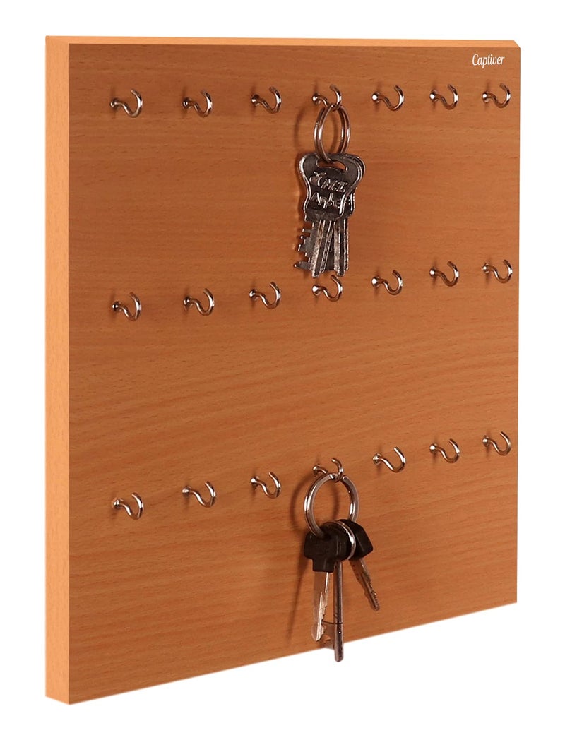Captiver Engineered Wood Wall Mounted Key Holder Box Rack Stand (21 Hooks, Beech) Chain knobs Kitchen Large Magnetic Organiser Plastic Unique - Image 2