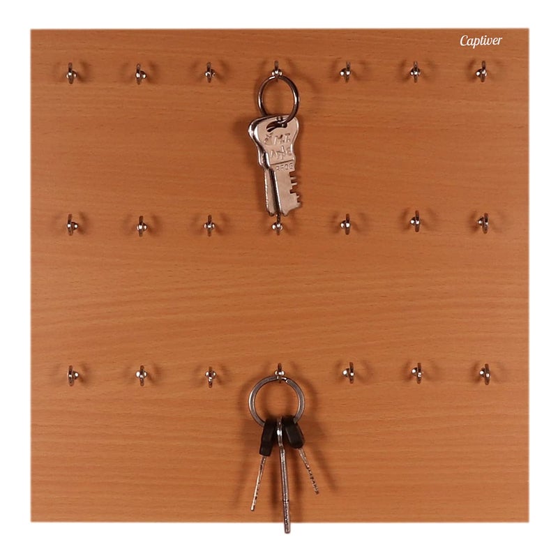 Captiver Engineered Wood Wall Mounted Key Holder Box Rack Stand (21 Hooks, Beech) Chain knobs Kitchen Large Magnetic Organiser Plastic Unique - Image 3