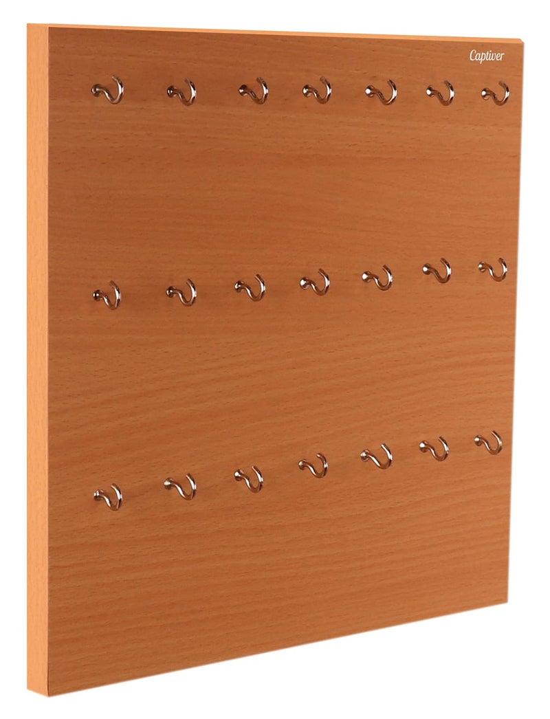 Captiver Engineered Wood Wall Mounted Key Holder Box Rack Stand (21 Hooks, Beech) Chain knobs Kitchen Large Magnetic Organiser Plastic Unique - Image 1