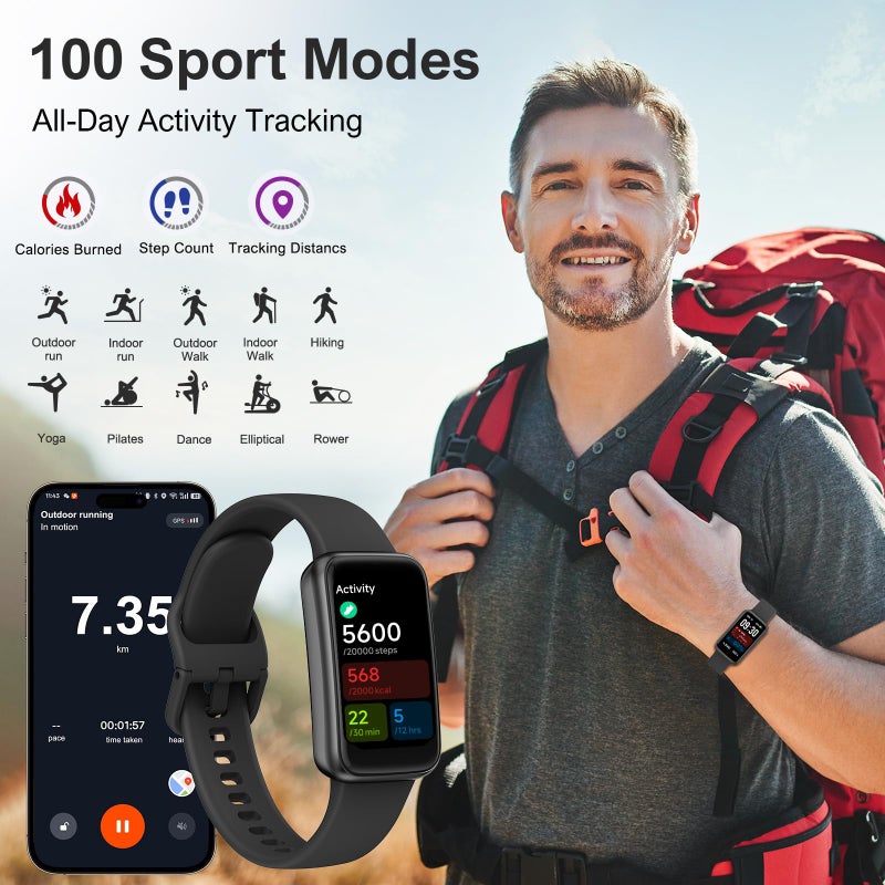 VMQIPNS Fitness Tracker,Smart Watch with 24/7 Heart Rate Blood Oxygen Sleep Monitor,1.47" HD Touchsreen with Step & Calorie Counter 100+ Sport Modes Health Activity Trackers for Men and Women (Black) - Image 4