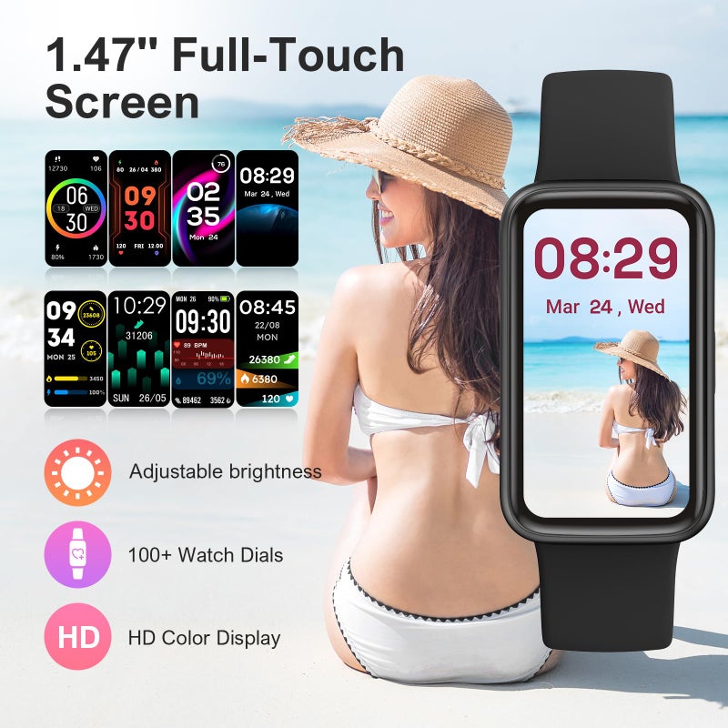 VMQIPNS Fitness Tracker,Smart Watch with 24/7 Heart Rate Blood Oxygen Sleep Monitor,1.47" HD Touchsreen with Step & Calorie Counter 100+ Sport Modes Health Activity Trackers for Men and Women (Black) - Image 2