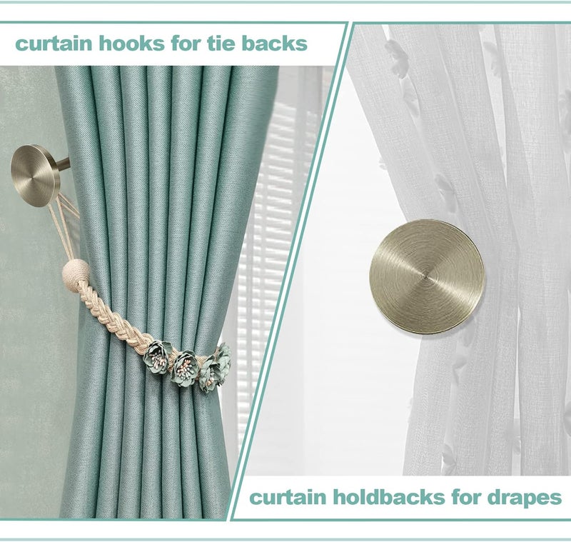 KOLAKO Curtain Holdbacks, Metal Curtain Tie Backs Hooks Antique Brass Modern Decoative Wall Mount Window Drapery Holders Hanger, Curtain Hold Backs Pair (Round Medallion) - Image 3