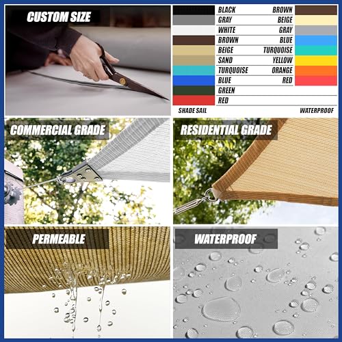 ShadeMart 10' x 13' Beige Sun Shade Sail Rectangle Canopy Fabric Cloth Screen SMSL, Water and Air Permeable & UV Resistant, Heavy Duty, Carport Patio Outdoor - (We Customize Size) - Image 4