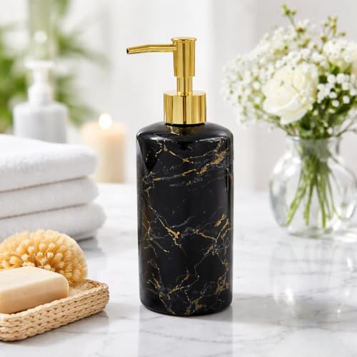 Whizzo Italian Concept Design Ceramic Liquid Soap, Shampoo, Conditioner, Shower Gel Dispenser (500ML, WZ-LD-076-Black) - Image 1