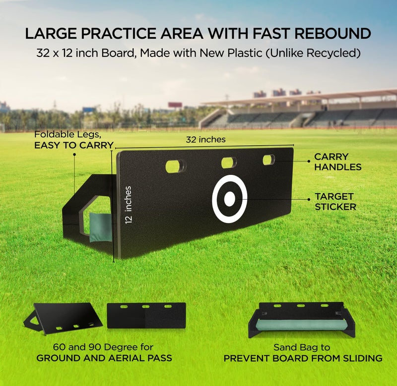 ZivPlay Soccer Rebounder Board Soccer Training Equipment Portable Wall Trainer for Kick Back Practice with 2 Ball Rebound Angles Includes Sand Bag 32 x 12 Inch - Image 2