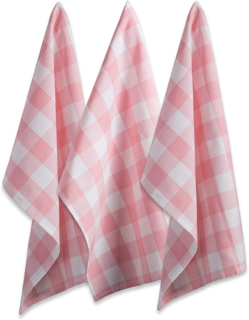 DII Buffalo Check Kitchen Collection, Classic Farmhouse Dishtowel Set, 20x30, Pink &White, 3 Piece - Image 1