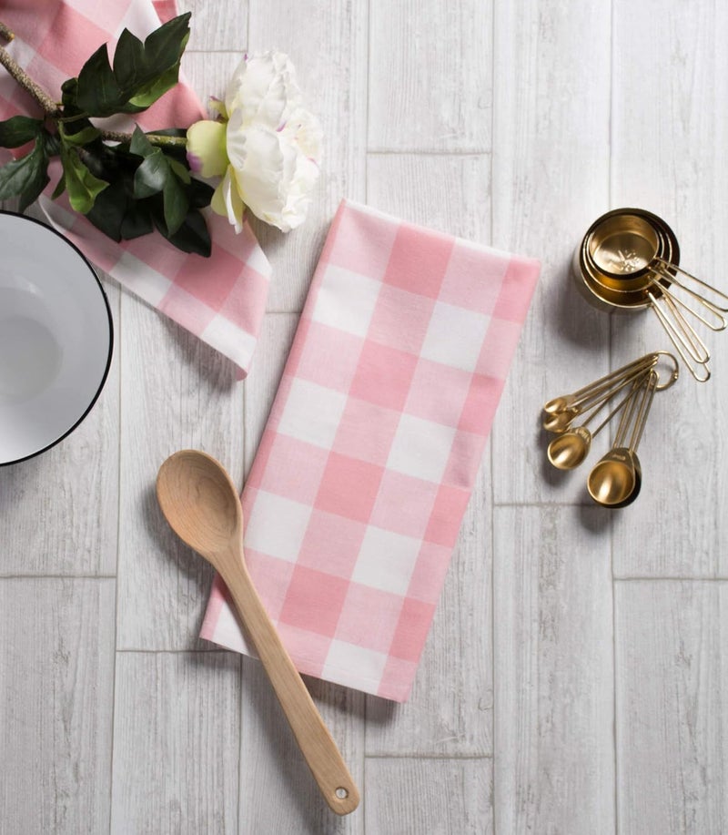 DII Buffalo Check Kitchen Collection, Classic Farmhouse Dishtowel Set, 20x30, Pink &White, 3 Piece - Image 5