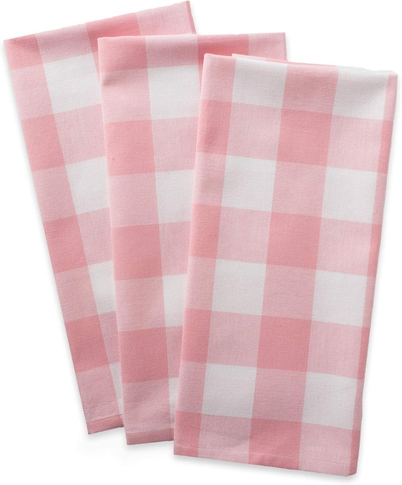 DII Buffalo Check Kitchen Collection, Classic Farmhouse Dishtowel Set, 20x30, Pink &White, 3 Piece - Image 2