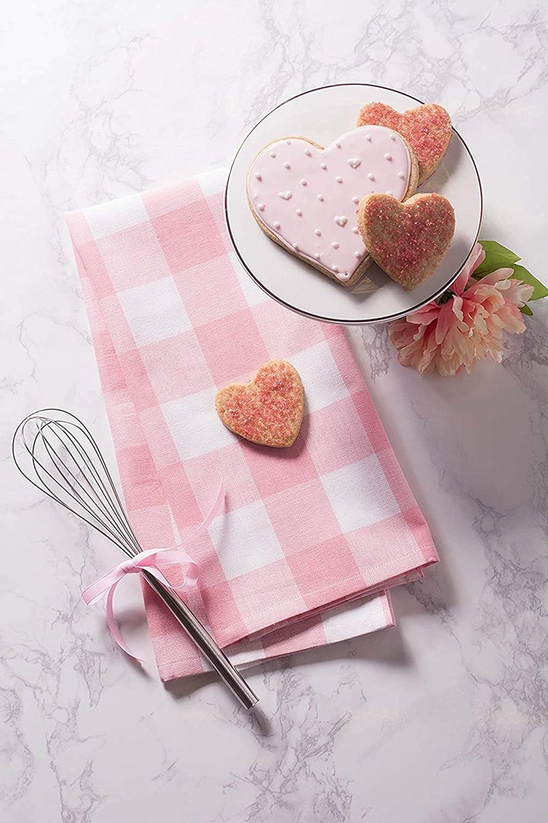 DII Buffalo Check Kitchen Collection, Classic Farmhouse Dishtowel Set, 20x30, Pink &White, 3 Piece - Image 4