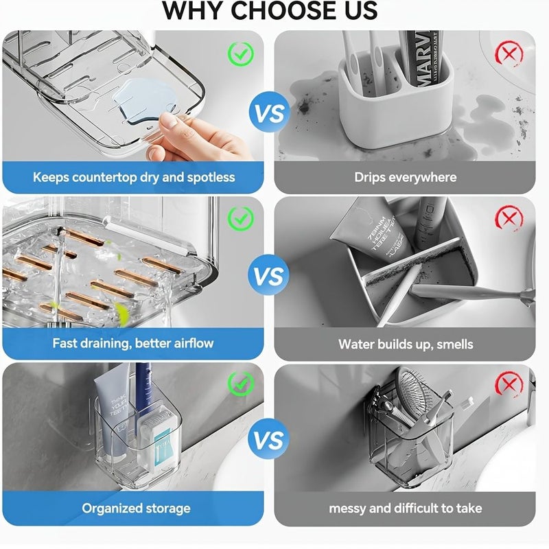 Transparent Wall Mounted Toothbrush Holder With Drain For Bathroom Storage - Image 5