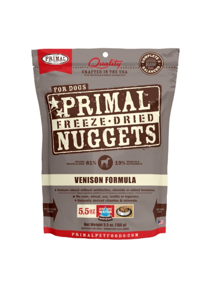 Primal Pet Foods Freeze Dried Dog Nuggets Venison Complete And Balanced Meal 156g - Image 1