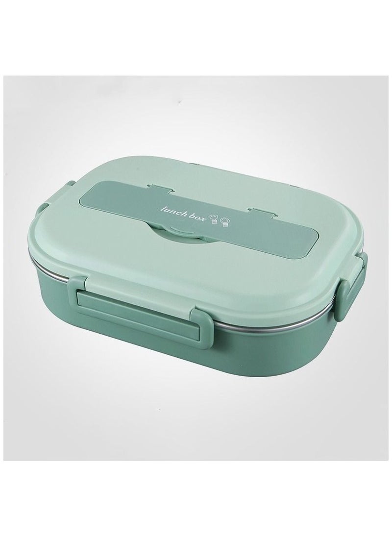 Hawaii - Lunch Box with Spoon Fork 304 Stainless Steel box 3 Compartments Lunch Container for Kids and Adults Food Safe Materials and Leak Proof Matte Green Small - Image 1