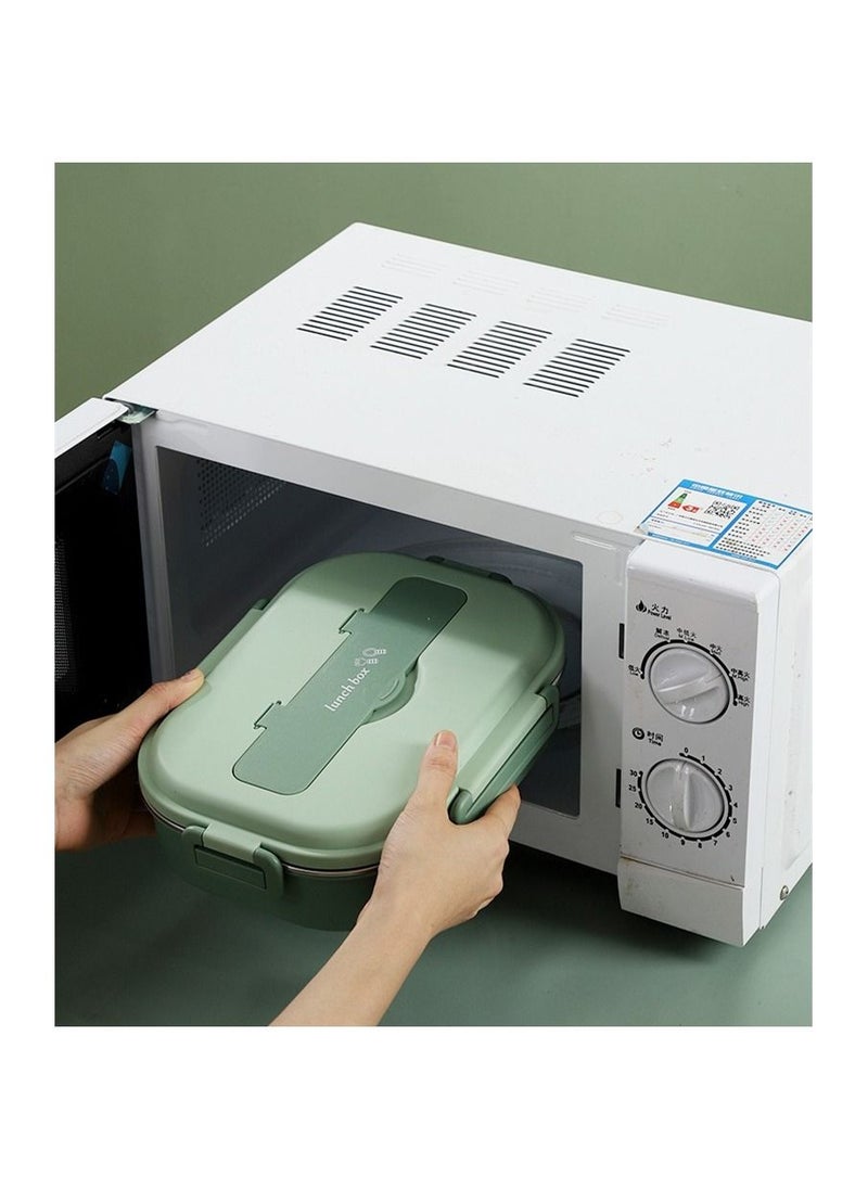 Hawaii - Lunch Box with Spoon Fork 304 Stainless Steel box 3 Compartments Lunch Container for Kids and Adults Food Safe Materials and Leak Proof Matte Green Small - Image 1