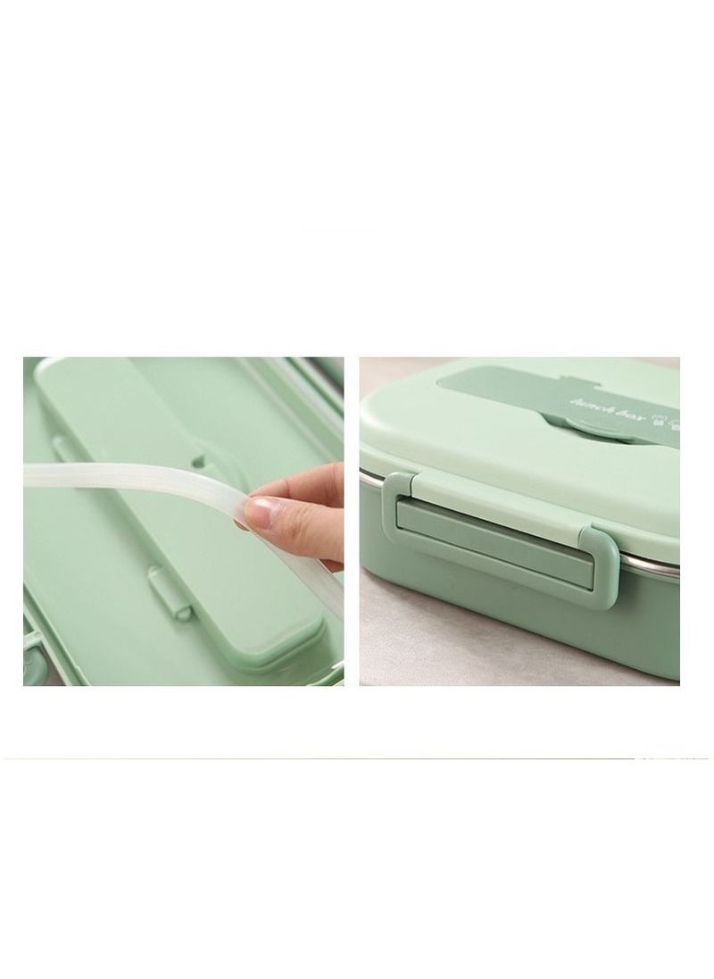 Hawaii - Lunch Box with Spoon Fork 304 Stainless Steel box 3 Compartments Lunch Container for Kids and Adults Food Safe Materials and Leak Proof Matte Green Small - Image 1