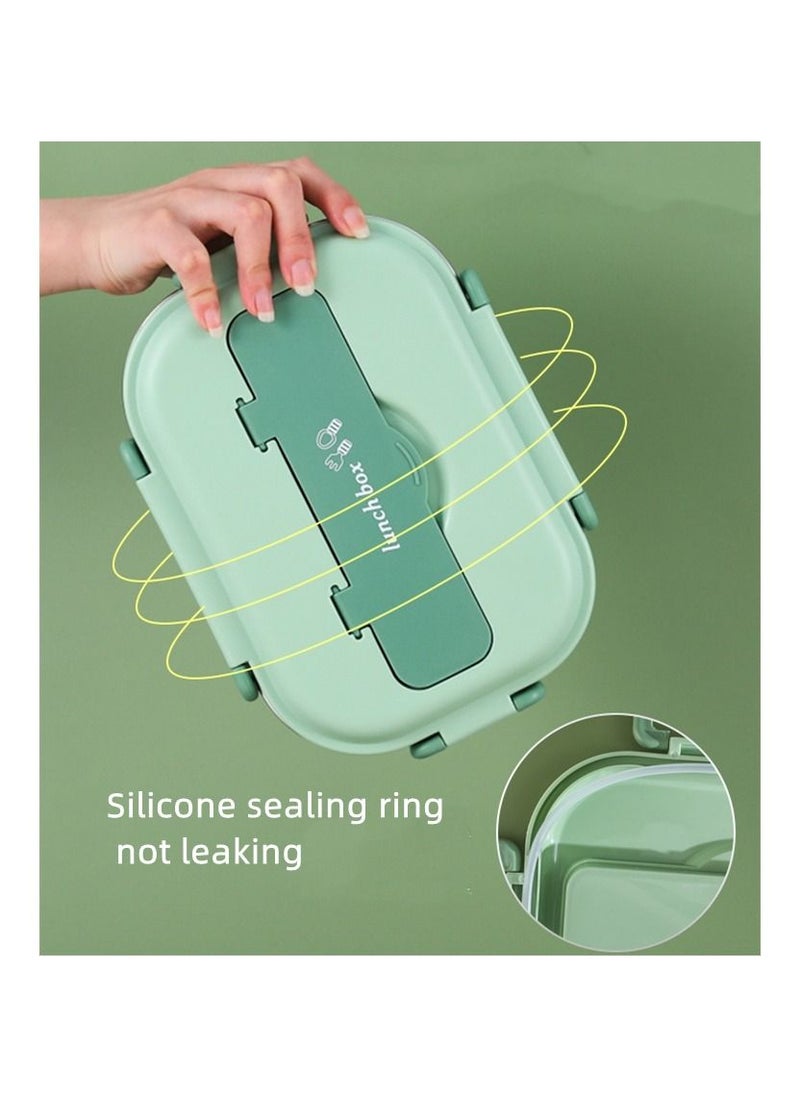 Hawaii - Lunch Box with Spoon Fork 304 Stainless Steel box 3 Compartments Lunch Container for Kids and Adults Food Safe Materials and Leak Proof Matte Green Small - Image 1