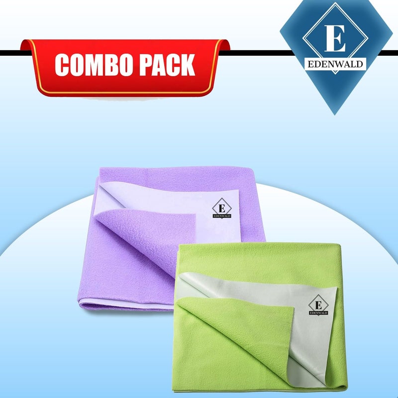 Edenwald Waterproof Quick Dry Sheet Pack of 2 | Dry Sheet Large Size | (Mint Green+Purple_Medium (100cm x 70cm) - Image 2