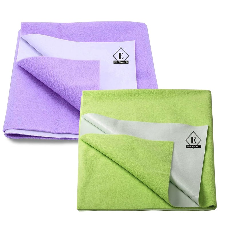 Edenwald Waterproof Quick Dry Sheet Pack of 2 | Dry Sheet Large Size | (Mint Green+Purple_Medium (100cm x 70cm) - Image 1