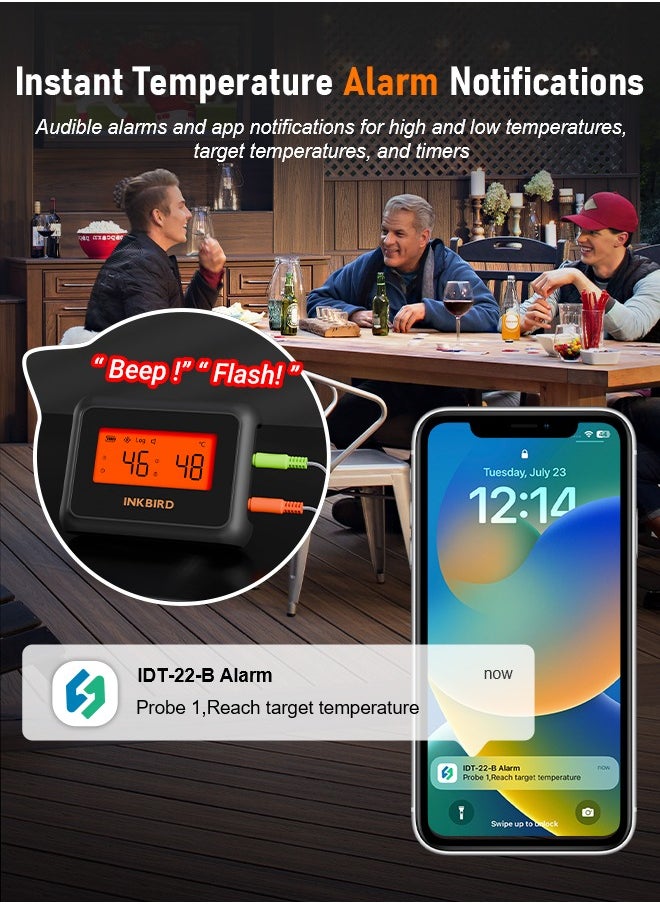 INKBIRD - INKBIRD Smart Bluetooth Food Thermometer IDT-22-B, Bluetooth Meat Thermometer with Dual Probe, 330 ft (100 m) App Control, Offline Data Storage, Backlit HD LCD, Temperature Alarms and Timer - Image 1