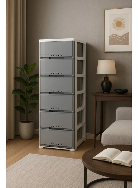 Chest of 6 Drawers Grey 42×34×124 cm